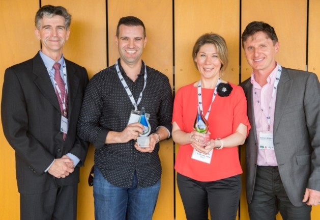 From left: Steven Brett, Axalta; Daniel Delaney from Jack Hillermans, Jo and Darren Kziazkiewicz from Houghton Auto Body.